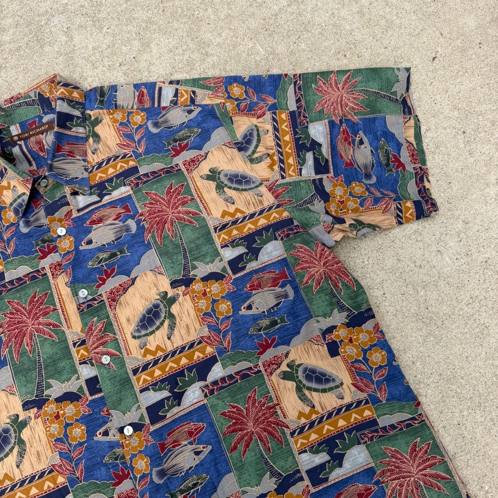 Tori Richard | Hawaiian Shirt Vintage Vibe Sea Turtle Fish Multicolor Mens 2XL - Picture 10 of 13